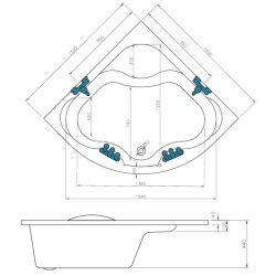 150 x 150 cm Synthia Plus baignoire d'angle avec pieds, Acrylique, Gauche et Droite, Blanc (SY1500PLUS-SET)