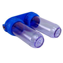  Double bol transparent avec raccords en laiton 3/4" pour filtres universels 10", livré sans filtre (SATHF34D)