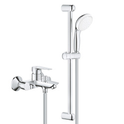 Tempesta 100 Set Mitigeur monocommande bain/douche + Support de douche mural 2 jets, chrome (23914001-Tempesta3)