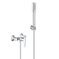 Tempesta 100 Set Mitigeur monocommande bain/douche + Support de douche mural 2 jets, chrome (23914001-Tempesta3)