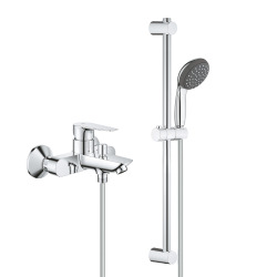 Set Mitigeur monocommande douche avec limiteur de température + ensemble de douche 1 jet avec barre (23914001-Vitalio)