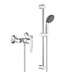 Tempesta 100 Set Mitigeur monocommande bain/douche + Support de douche mural 2 jets, chrome (23914001-Tempesta3)