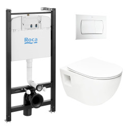 Pack Bâti-support Roca Active + WC sans bride et fixations invisibles + plaque chrome mat (RocaActiveSATrimless-2)