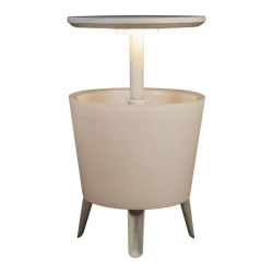 Keter Cool Bar table glacière lumineuse 30 L en résine aspect rotin blanc 57 x 50 x 50 cm avec LED et table rétractable (231366)