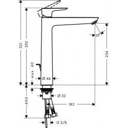  Talis E 240 Mitigeur de lavabo XL avec garniture de vidage, Chrome (71716000)