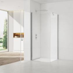 Set Porte de douche 90x196 cm transparente + Profilé pour paroi de douche+ Poignée pour porte de douche (SATFUD90NIKA)