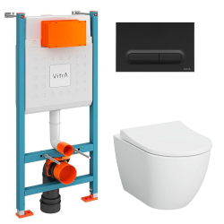 V-Fix Core Pack WC bâti-support + WC sans bride Vitra S60 + Abattant SoftClose + Plaque noir mat (V-FixS60-6)