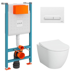 V-Fix Core Pack WC bâti-support + WC sans bride Vitra S60 + Abattant SoftClose + Plaque blanc (V-FixS60-4)