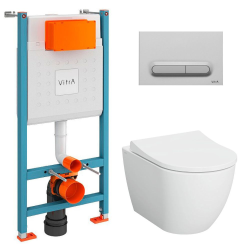 V-Fix Core Pack WC bâti-support + WC sans bride Vitra S60 + Abattant SoftClose + Plaque chrome mat (V-FixS60-5)