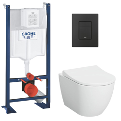 Rapid SL Pack WC bâti-support + WC sans bride Vitra S60 + Abattant SoftClose + Plaque noir mat (RapidSL-S60-KF0)