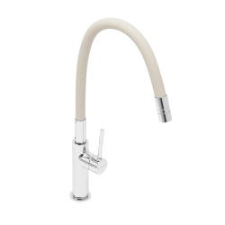  Mitigeur évier de cuisine, bec flexible silicone, aérateur Neoperl®, cartouche en céramique, crème/chrome (SATBSD290BE)
