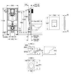 Pack WC Bâti support Grohe Rapid SL + Cuvette sans bride Grohe Bau Ceramic, Blanc + plaque de déclenchement: Chrome (39586000)  Pack WC Bâti support Grohe Rapid SL + Cuvette sans bride Grohe Bau Ceramic, Blanc + plaque de déclenchement: Chrome (39586000)