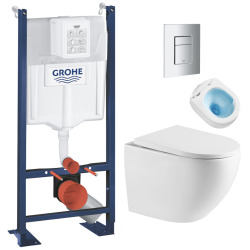 Pack WC Bâti autoportant + WC sans bride Vortex SAT + Abattant softclose + Plaque Chrome