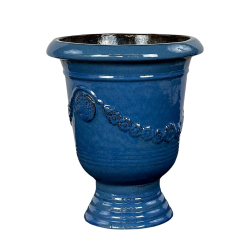Aramis pot d'extérieur fait main en terre cuite émaillée, 38x32 cm, résistant au gel, Bleu Outremer (ARAMIS3238-57)
