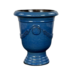 Aramis pot d'extérieur fait main en terre cuite émaillée, 38x32 cm, résistant au gel, Bleu Outremer (ARAMIS3238-57)