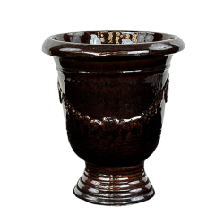 Aramis pot d'extérieur fait main en terre cuite émaillée,38x32 cm, résistant au gel, Chocolat (ARAMIS3238-11)