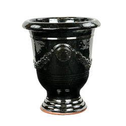 Aramis pot d'extérieur fait main en terre cuite émaillée, 38x32 cm, résistant au gel, Noir (ARAMIS3238-10)