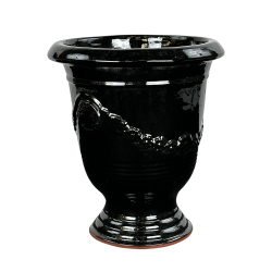 Aramis pot d'extérieur fait main en terre cuite émaillée, 38x32 cm, résistant au gel, Noir (ARAMIS3238-10)