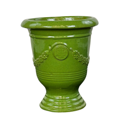 Aramis pot d'extérieur fait main en terre cuite émaillée, 38x32 cm, résistant au gel, Vert Olive (ARAMIS3238-18)