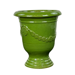Aramis pot d'extérieur fait main en terre cuite émaillée, 38x32 cm, résistant au gel, Vert Olive (ARAMIS3238-18)
