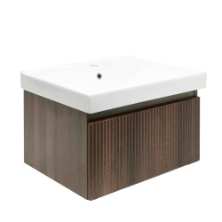 Meuble salle de bain avec lavabo suspendu, 58 cm, effet bois noyer mat, SAT Evolution (SATEVO60NAU1)