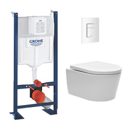 Pack WC Bâti autoportant avec Cuvette Swiss Aqua Technologies sans bride + Plaque blanche