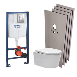 Pack WC Rapid SL + cuvette sans bride SAT, fixations cachées + plaque Skate chrome + Set habillage