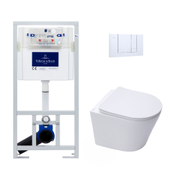 Swiss Aqua Technologies Pack WC Bâti-support + WC Swiss Aqua Technologies sans bride et fixations invisibles + Plaque chrome