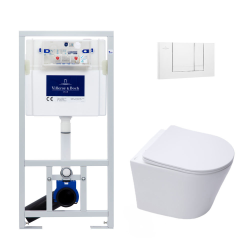 Swiss Aqua Technologies Pack WC Bâti-support + WC Swiss Aqua Technologies sans bride et fixations invisibles + Plaque blanche 