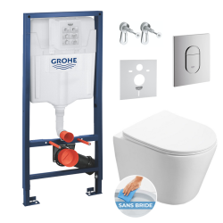 Swiss Aqua Technologies Pack WC Bâti-support + WC SAT Infinitio sans bride fixations invisibles + Plaque + Panneau isolation phonique 