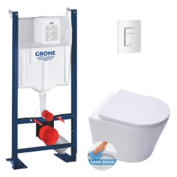 Swiss Aqua Technologies Pack WC Bâti autoportant + WC suspendu sans bride Infinitio + Abattant softclose + Plaque Blanche + Set d&apos;isolation phonique