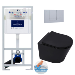 Swiss Aqua Technologies Pack WC Bâti-support Viconnect + WC sans bride Infinitio Noir mat  + Abattant softclose + Plaque chrome mat