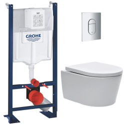 Swiss Aqua Technologies Pack WC Bâti autoportant Rapid SL + WC sans bride SAT + Abattant softclose + Plaque chrome 