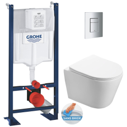 Swiss Aqua Technologies Pack WC Bâti autoportant + WC sans bride SAT Infinitio + Abattant softclose + Plaque chrome mat 