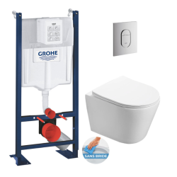 Swiss Aqua Technologies Pack WC Bâti-support autoportant RAPID SL + WC sans bride Infinitio, fixations invisibles + Plaque chrome