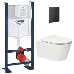 Swiss Aqua Technologies Pack WC Rapid SL autoportant + WC sans bride SAT Brevis + Abattant ultra-fin softclose + Plaque noir mat