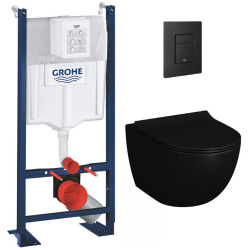 Pack WC Bâti autoportant Rapid SL + WC sans bride Infinitio 2.0 Noir mat + Abattant softclose + Plaque Noir mat