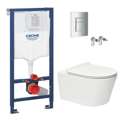 Swiss Aqua Technologies Pack WC Bâti-support Rapid SL + WC sans bride SAT Brevis + Abattant slim, softclose + Plaque chrome