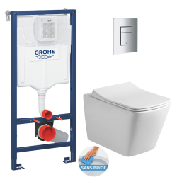 Swiss Aqua Technologies Pack WC Bâti-support + WC sans bride Infinitio Design + Abattant softclose + Plaque chrome