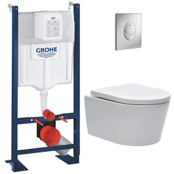 Swiss Aqua Technologies Pack WC Bâti autoportant + WC sans bride SAT + Abattant softclose + Plaque chrome mat