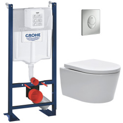 Pack WC Bâti autoportant + WC sans bride SAT + Abattant softclose + Plaque chrome mat