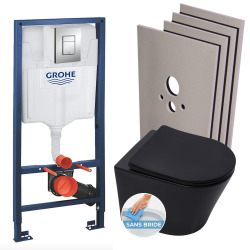Pack WC Bâti-support Rapid SL + Cuvette SAT Infinitio noire mat + Abattant frein de chute + Plaque Chrome + Set habillage