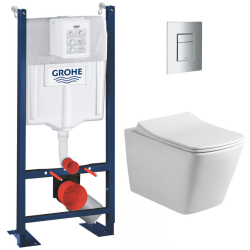Swiss Aqua Technologies Pack WC Bâti autoportant + WC sans bride SAT Infinitio Design + Abattant softclose + Plaque chrome