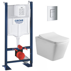 Pack WC Bâti autoportant + WC sans bride SAT Infinitio Design + Abattant softclose + Plaque chrome