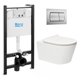 Swiss Aqua Technologies Pack Bâti-support Roca Active + WC sans bride SAT Brevis + plaque chrome mat