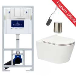 Swiss Aqua Technologies Pack WC Bâti + WC sans bride SAT + Abattant SoftClose + Plaque Blanche + Brosse de toilette OFFERTE (ViConnectBrevis-2-Flex1)