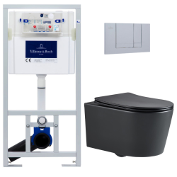 Swiss Aqua Technologies Pack WC Bâti-support Viconnect + WC sans bride SAT noir mat + Abattant softclose + Plaque chrome mat