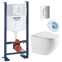 Swiss Aqua Technologies Pack WC Bâti autoportant + WC sans bride Tornado Quiet SAT Fusion + Abattant softclose + Plaque Chrome