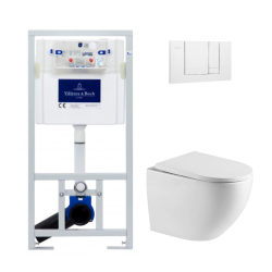 Swiss Aqua Technologies Pack WC Bâti-support + WC sans bride Swiss Aqua Technologies + Plaque de déclenchement double, Blanche (ViConnectFusionTQ-2)