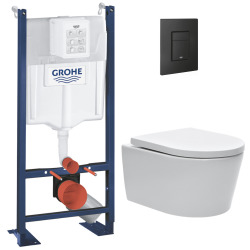 Pack WC Bâti autoportant Rapid SL + WC SAT sans bride et fixations invisibles + Plaque Noir mat (ProjectSATrimless-KF0)